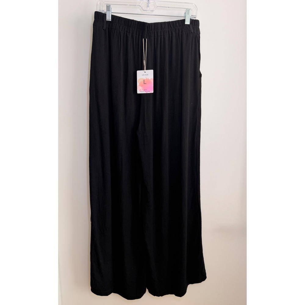 Fashion Wide Leg Pants Women Large Black NWT Cotton Linen Blend Trousers CQ-0051